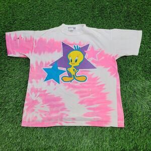 Vintage 1995 Tweety Bird Shirt Womens Large 22x25 Pink White